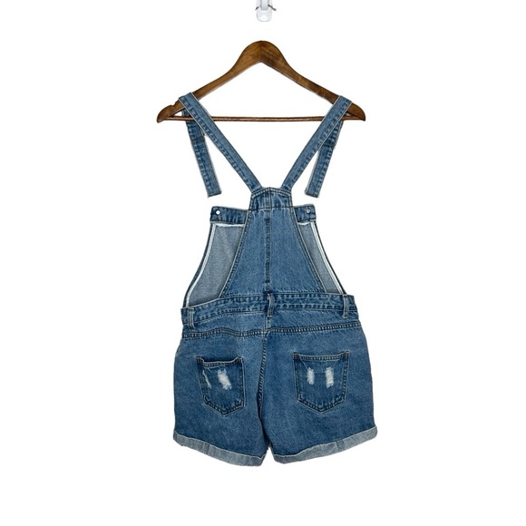 AvaCostume Blue Denim Distressed Bib Overalls Shorts - Picture 7 of 11